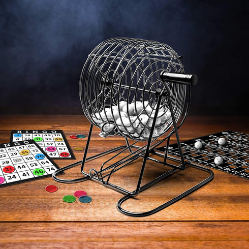 Deluxe Metal Bingo Case - Bingo Night Play Kit with Cage, Balls, Markers & Cards