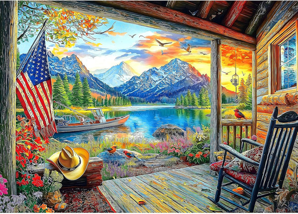 Lake Village 1000 Piece Jigsaw Puzzle for Adults Sunset Nature Scene Colorful