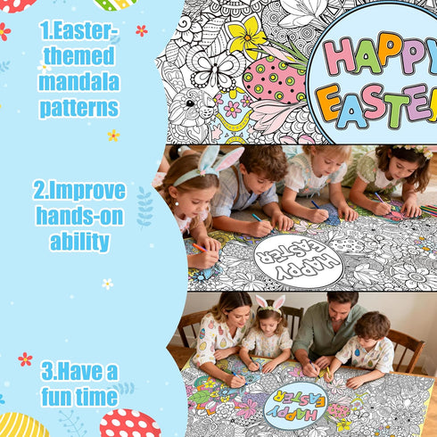 55.1 23.6 Inch Jumbo Easter Mandala Coloring Poster - Easter Egg Bunny Flower DIY Drawing Color-in Paper Blank Art