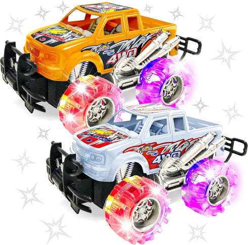 ArtCreativity Light Up Monster Truck Set - 2, 6 Inch Trucks with Flashing LED Tires, Best Gift for Kids