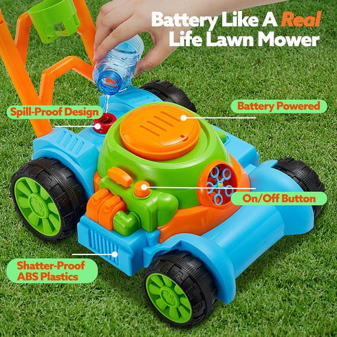 1 2 3 1-3 SLOOSH Bubble Lawn Mower Toddler Toys - Spill-Proof Bubble Machine Pretend Gardening Play Toy for Age Year