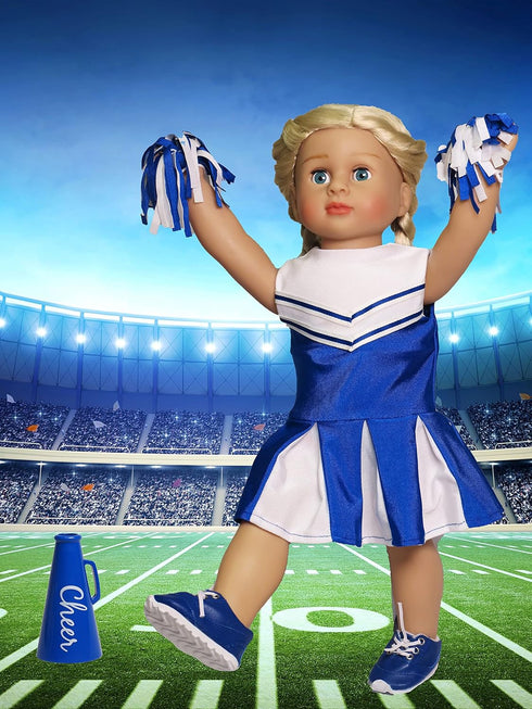 18-Inch American Fashion World Blue Cheerleading Outfit for Dolls | Accessories Included | Premium Quality & Trendy