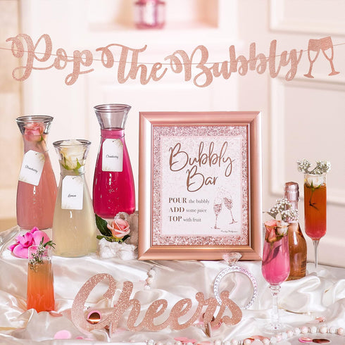 PRESTIGE Mimosa Bar Kit, Bridal Shower Decorations, Rose Gold Bachelorette Party Decor, Brunch & Bubbly Sign