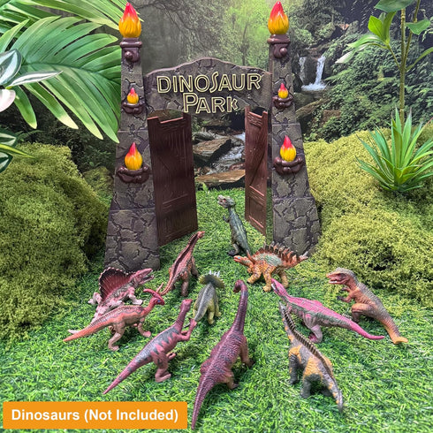 12inches Realistic Dinosaur Park Gate with Log, Nest of Eggs, Stone, Great Addition to Dino Toys, Truck or RC Dinosaur