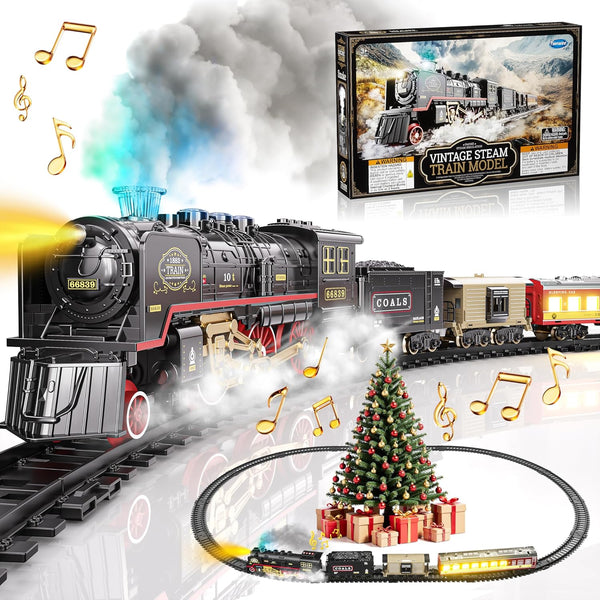 Funwee Electric Train Toy with Smoke,Lights and Sound,Train Set for Under Christmas