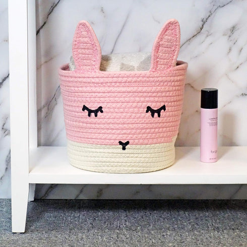 Cute Pink Bunny Toy & Storage Basket - Perfect for Nursery Decor