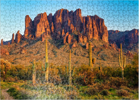 MyPuzzle The Superstition Mountains and Sonoran Desert Landscape at Sunset - Premium 500 Piece Jigsaw Puzzle
