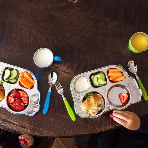 Innobaby Din Din Smart EZ Grip Spoon and Fork Set, Kids Utensils with Carrying Case, BPA Free, Green
