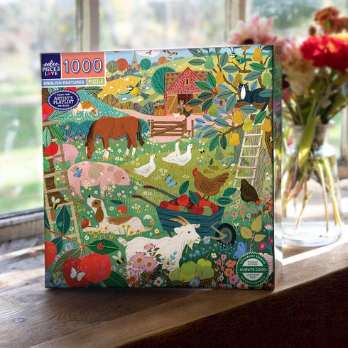 1000 23" 23" eeBoo Piece Puzzle - English Pastures Jigsaw Puzzle for Adults, Square x Made with Recycled Board