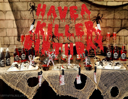 Killer Halloween Birthday Banner - Horror Movie & Zombie Vampire Theme Decorations