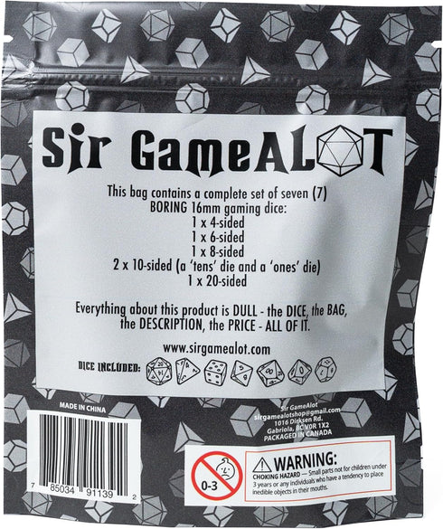 These Dice are Dull, Sir GameAlot Set of 7 Boring Polyhedral Dice for Dungeons and Dragons and RPG