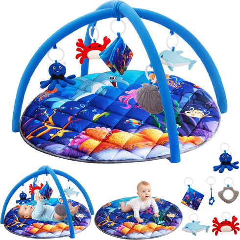 Yeeeasy Ocean Theme Baby Play Gym Mat, Tummy Time Activity Mat with