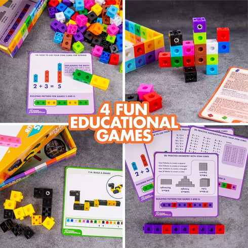 STEM Cubes, 100+ Math Manipulatives for Kids Ages 4-8, 4-in-1 Educational Games for Learning Through Play