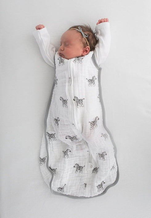 Amazing Baby Muslin Sleeping Sack, Zebra, Black, Large, Wearable Blanket with 2-way Zipper , Large 12-18 Month
