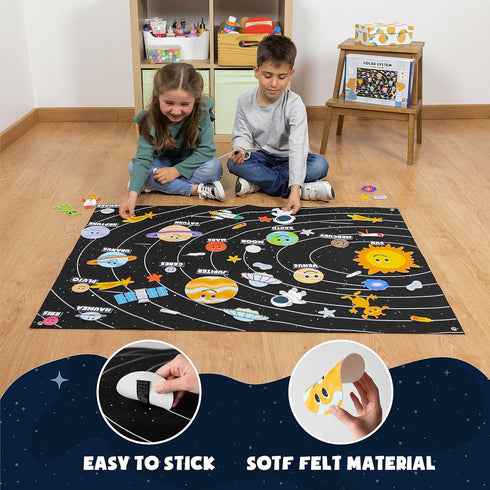 Solar System for Kids with 61 Felt Figures - BONNYCO Space Montessori Toys for Girls Boys Birthday Gifts