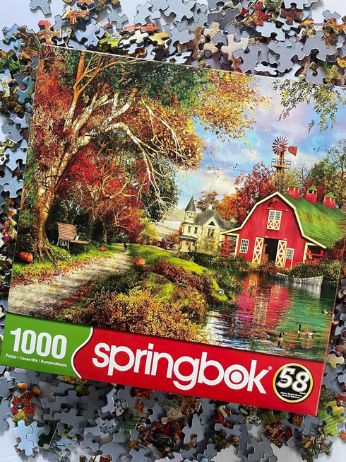 Springbok Autumn Barn 1000 Piece Jigsaw Puzzle Illustration of Classic Barn and Farm House in Fall
