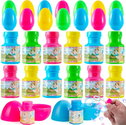 JOYIN 24 Pcs Prefilled Easter Eggs Bubble Wands for Kids Party Favors,