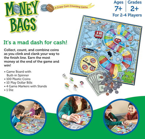 Learning Resources Money Bags Coin Value Game - Fun Educational Game for Kids Ages 7+, Develops Math Skills for 2-4
