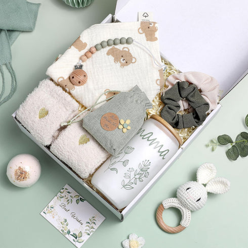 Set New Mom Gift Baby Shower Gifts Basket for Newborn Sage Green Pregnancy Gift for Women After Birth Postpartum