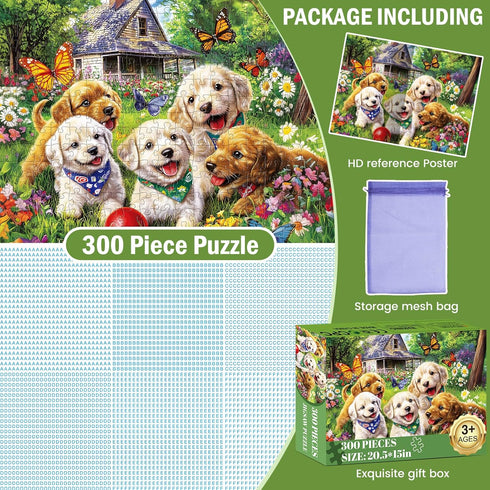Nitktaia 300 8-10 10-12,Cute 20.5*15in Piece Puzzles for Adults, Garden Dog Jigsaw Puzzle for Children Elderly, Large