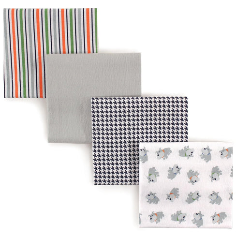 Luvable Friends Unisex Baby Cotton Flannel Receiving Blankets, Dog, 4-Pack, One Size