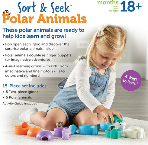 Learning Resources Sort & Seek Polar Animals - Toddler Activities Educational Toy Set 15 Pieces for Age 18 Months+