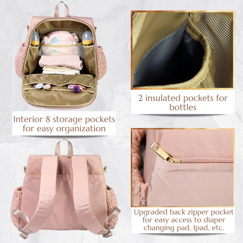 Backpack Allie Stylish Diaper Bag,Travel Baby Bag with Insulated Pockets,Changing Pad, Stroller Clips, Shoulder