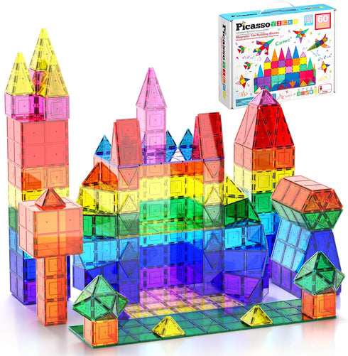 PicassoTiles 60 Piece Set 60pcs Magnet Building Tiles Clear Magnetic 3D Blocks