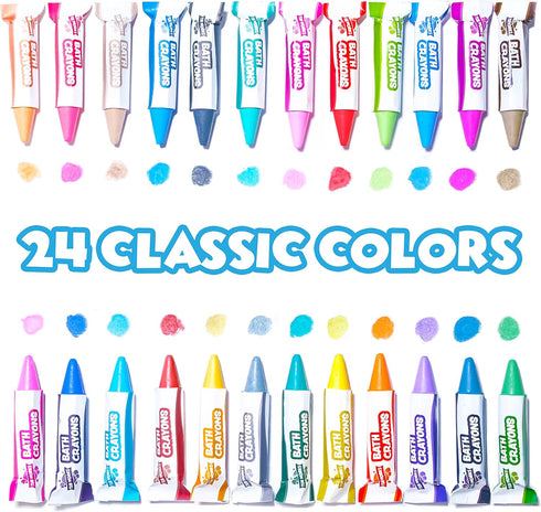24 Pack Tub Works Smooth Bath Crayons Bath Toy, | Nontoxic, Washable Bath Crayons for Toddlers & Kids | Unique Formula