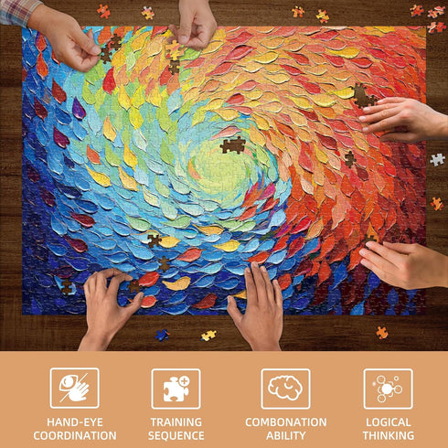 1000 27.5"x19.6" Hopgo Piece Puzzle for Adults, Colorful Gradient Rainbow Jigsaw Puzzle, Art Painting Difficult Puzzles