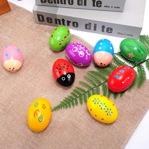 Easter Wooden Egg Shakers Maracas, 9 PCS for Party Favors and Classroom Supplies