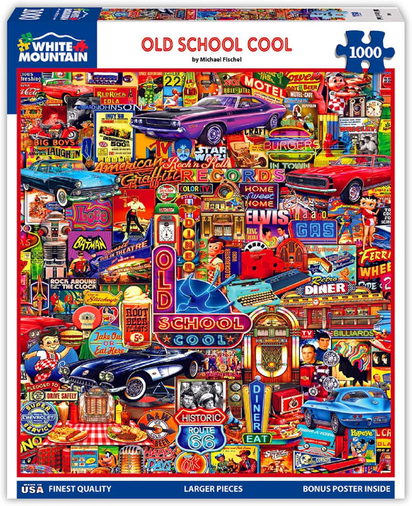 White Mountain 1000 Piece Jigsaw Puzzle Retro Nostalgic Collage Puzzles with Large