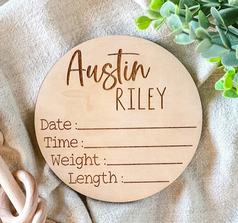 Personalized Newborn Announcement Sign for Hospital - Single Sided - Wooden Birth Announcement Sign - Baby Name