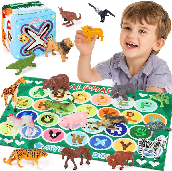 Alphabet Mystery Box for Kids - 26 PCS Animal Figurines Letter Matching Game, Montessori Educational Toy for Ages 3-8