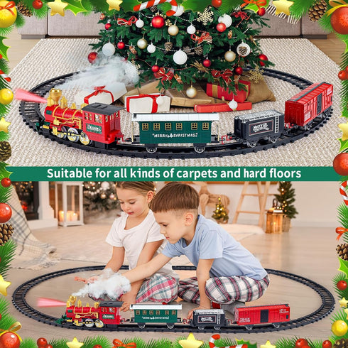 Set, Set 3 4 5 6 7 8+ Kids Train Christmas Train for Under The Trees, Electric Train Toys for Boys Girls with Steam
