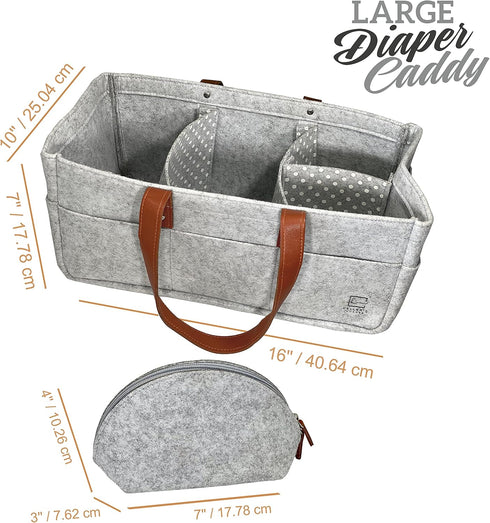 Keller’s Corner Baby Diaper Caddy Organizer, Gray Large & Small Pouch for Changing Table & Car
