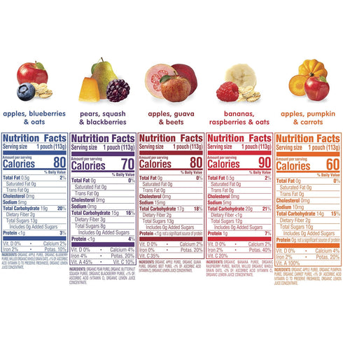 Happy Baby Organics Stage 2 Baby Food Pouches, Gluten Free, Vegan, Clearly Crafted Fruit & Veggie Puree, 4 Ounces, Pack