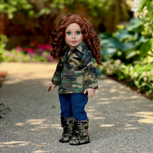 Military Style 18 Inch Doll Clothes - 4 Piece Outfit with Camouflage Jacket, T-Shirt, Jeans and Boots (Dolls Not