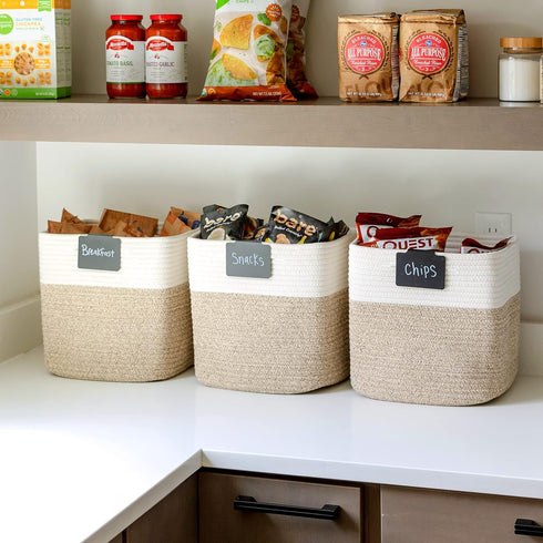 NaturalCozy 13 Inch 3-Pack 13 13 Closet Cube Storage Bins Cotton Rope Woven Baskets for Organizing | x Storage Cubes |