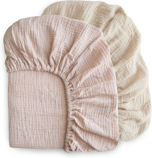 2-Pack 192 Count 28"x 52" mushie Extra Soft Muslin Fitted Crib Sheet | Thread | (Blush/Fog)