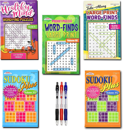 17-Pack Sudoku Puzzles for Adults, Large WordSearch Puzzle for Seniors, Brain Stimulation Activity Books (Variety Pack