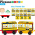 64pc Set 3-in-1 3+ PT64 PicassoTiles Magnetic Tiles Building Blocks STEM Toy for Kids Rocket Train School Bus Theme