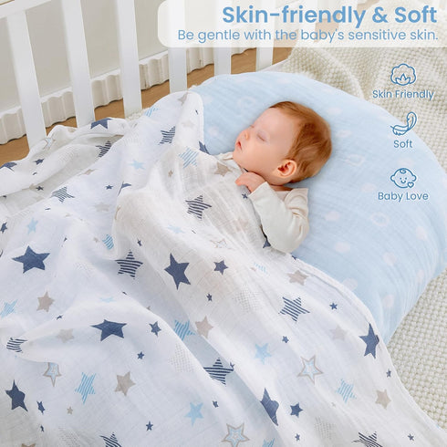 47X47In Set 4 Pack Softan Muslin Swaddle Blankets for Baby Girl & Boy, Receiving Blankets for Newborn, Swaddle Blanket
