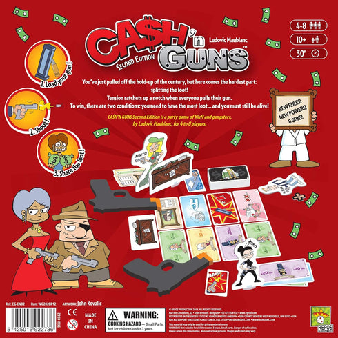 Cash 'N Guns Second Edition Party Board Game, Money Heist Strategy for Adults & Kids, 4-8 Players