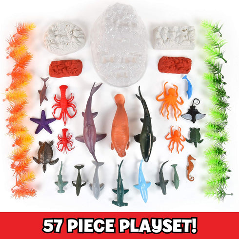 Sunny Days Entertainment Sea Creature Bucket – 56 Piece Toy Play Set for Kids with Storage Bucket