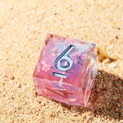 D&D Sharp Edge Polyhedral Dice Mini Planet Dice Handmade Set for Dungeons and Dragons (Cherry Blossom)