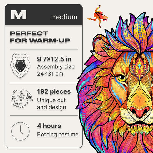 UNIDRAGON Original Wooden Jigsaw Puzzles - Mysterious Lion, 192 Pieces, Medium Size, Unique Gift Package