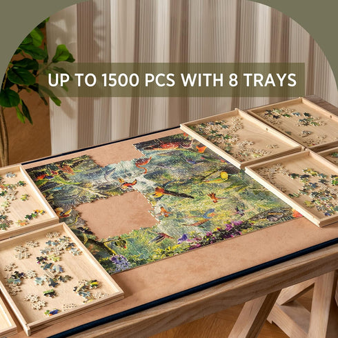8 1500 Becko US Wooden Puzzle Sorting Trays with Sliding Drawer Design, Jigsaw Puzzle Sorters for Storage, Puzzles