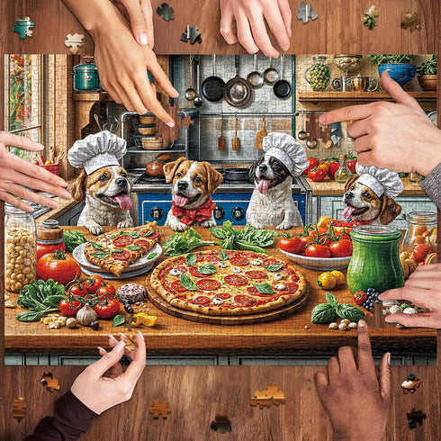 1000 Funny Dog Pizza Jigsaw Puzzle, Piece Puzzle for Adults, Food Kitchen Puzzles, Animal Pet Lover Challenging