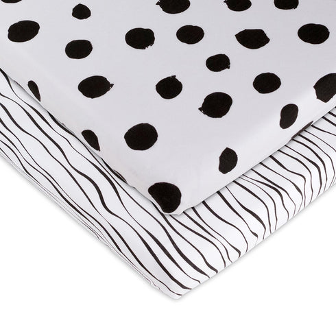 Bassinet Sheet Set 2 Pack - 100% Jersey Cotton Black and White Abstract Stripes and Dots by Ely's & Co